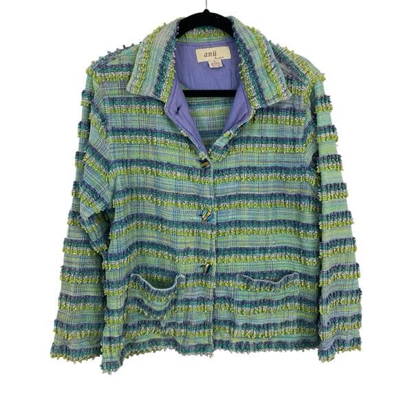 ANU Woven Chenille Tapestry Jacket Blazer Women size Large Button Up Boxy Artsy - Picture 1 of 16